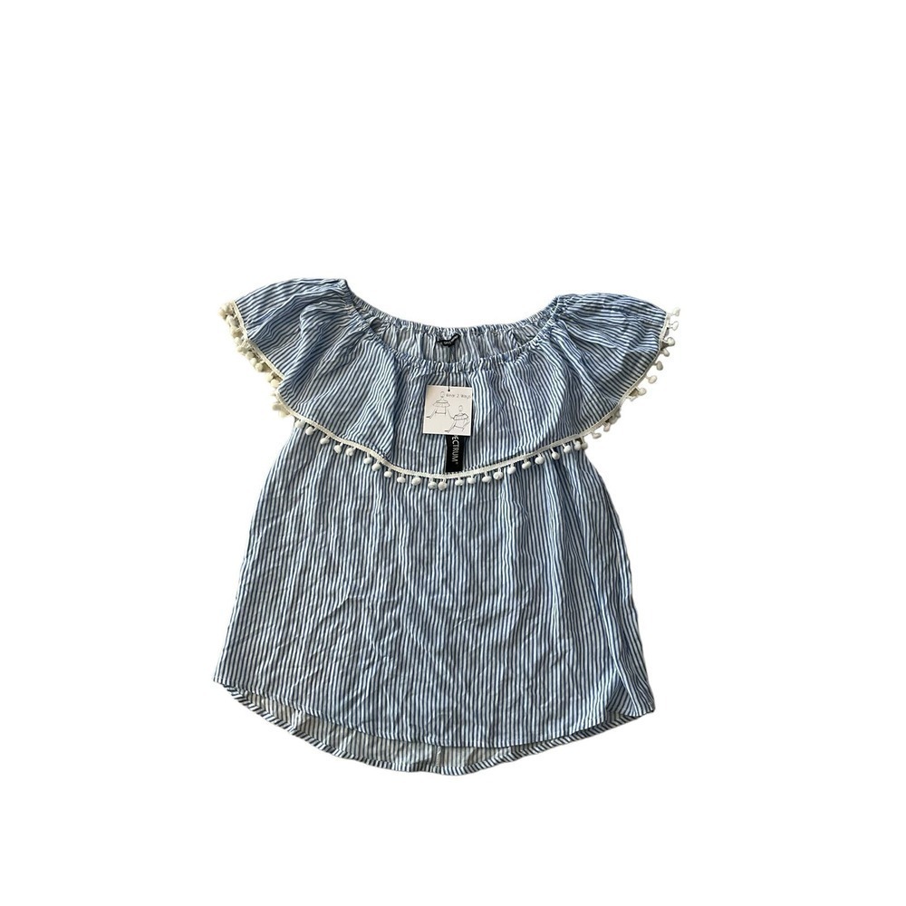 Unique Spectrum Blouse Top Women Size L‎ Blue Short Sleeve Off The Shoulder Neck